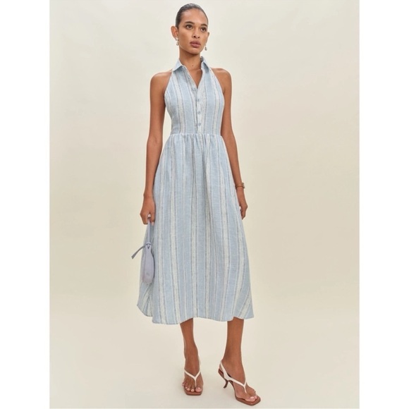 Reformation Dresses & Skirts - NWT Reformation Tace Linen Midi Dress Corsica Stripe Blue White 10
